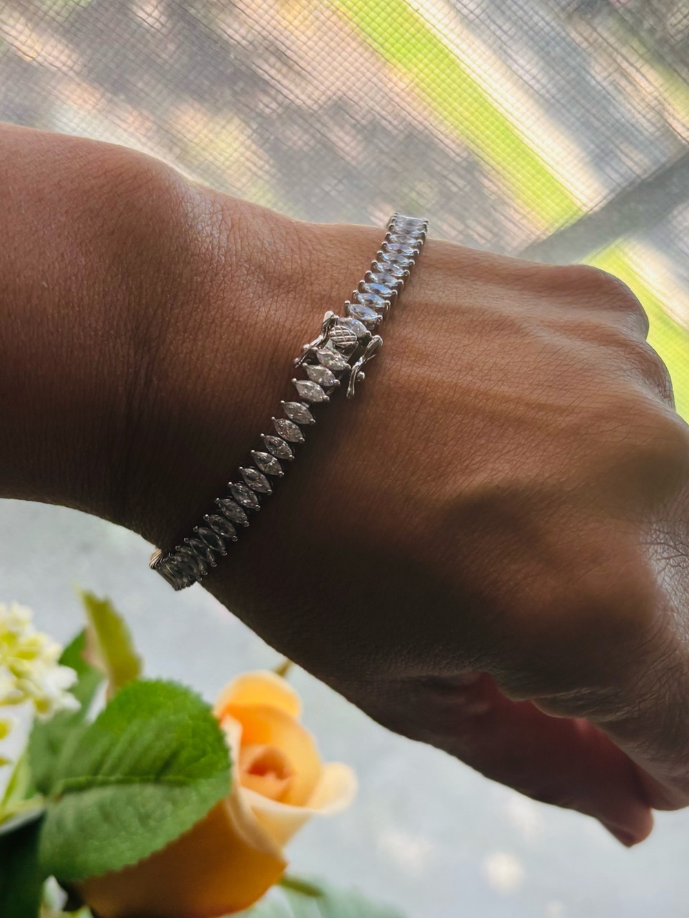 IBB CN Marquis White CZ Rhodium Plated Tennis Bracelet 7.25” New